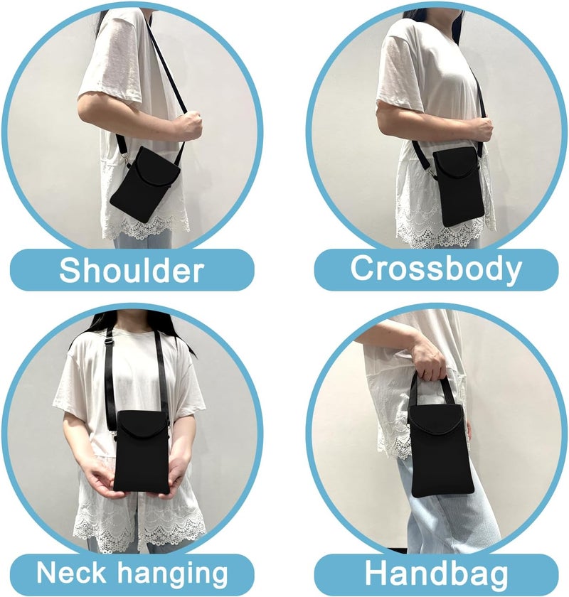otilil Neoprene Cell Phone Sleeve Pouch Case Bag with Crossbody Strap Neck Lanyard for Women 7.5 X 4.3 in Black - Image 3